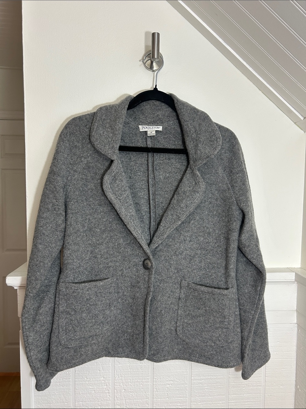 Pendleton Medium Petite Gray Wool Cardigan academia sophisticated 90s minimalism